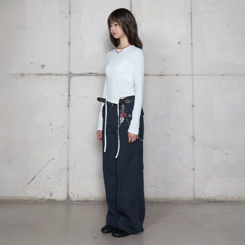 WAIST STRING COTTON PANTS NAVY BR4WP001