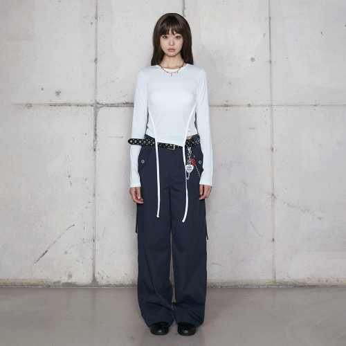 WAIST STRING COTTON PANTS NAVY BR4WP001
