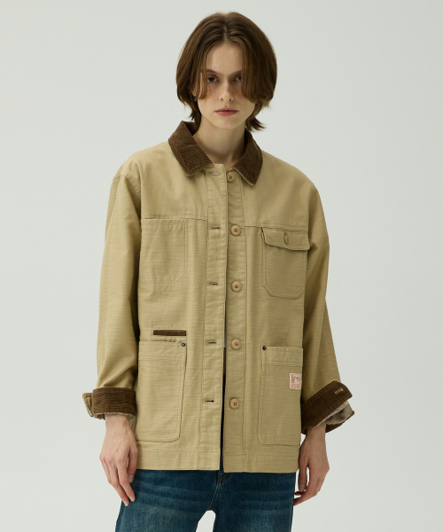 Бежевая куртка-чоре Bethany 5656 из сатинового хлопка semi-overfit