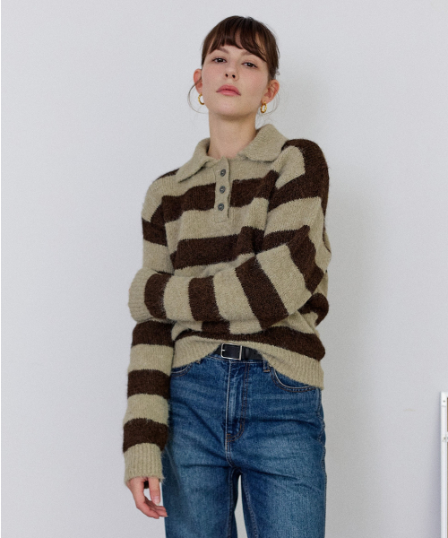 Полосатый трикотажный поло Khaki Brown