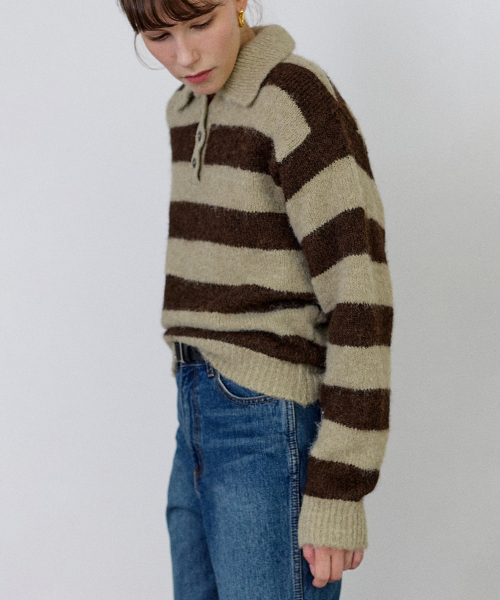 Полосатый трикотажный поло Khaki Brown