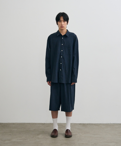 Нейлоновая рубашка с жатым эффектом и косым карманом (Deep Navy)