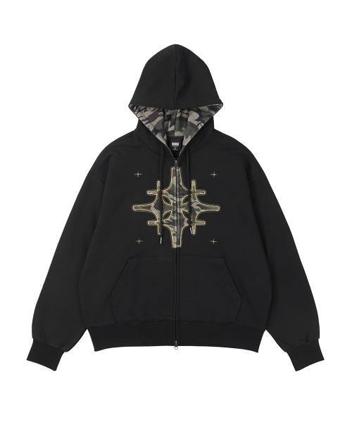 Худи на молнии Camo Patch Four Star Black