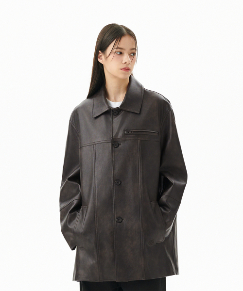 FAUX кожа CARCOAT обработанный черный(MG2FFMC840A)
