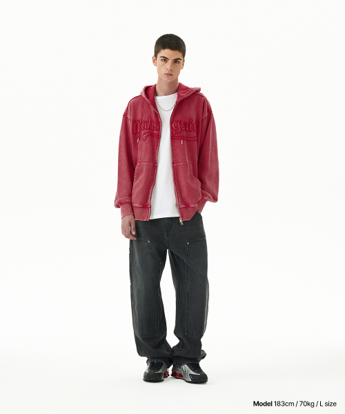 обработанный CUT OFF APPLIQUE HOOD ZIP UP красный(MG2FFMM496A)