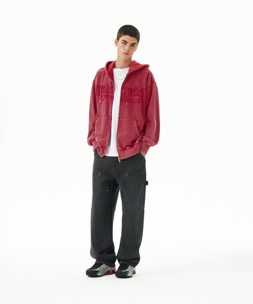 обработанный CUT OFF APPLIQUE HOOD ZIP UP красный(MG2FFMM496A)