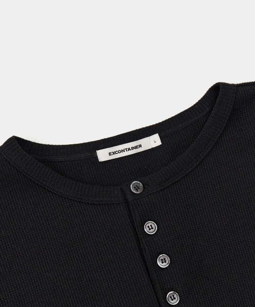HENLEY NECK WAFFLE LONG SLEEVEE (черный)