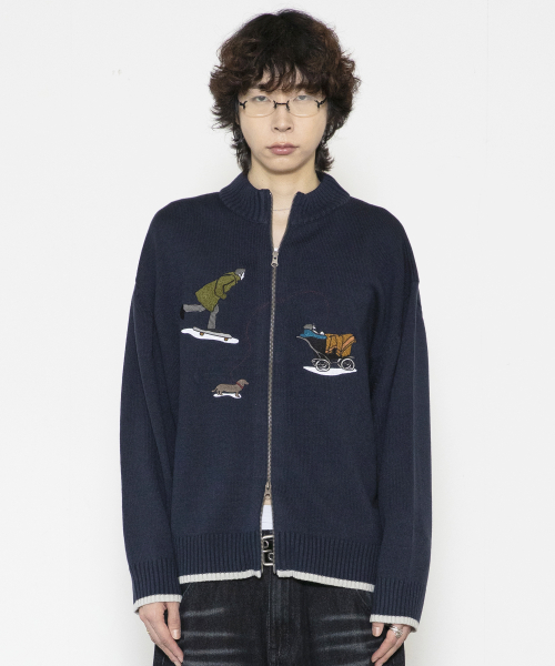 GNT076 Jose вязаный худи на молнии с рисунком (NAVY)