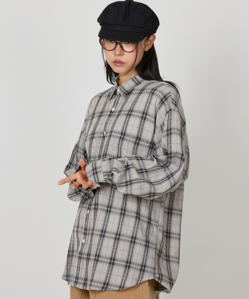 Пигментная биовощёная оверфит рубашка в клетку [Washed White]