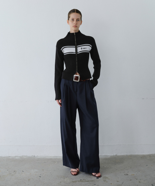 BELTED PINTUCK широкий SLACKS - темно-синий