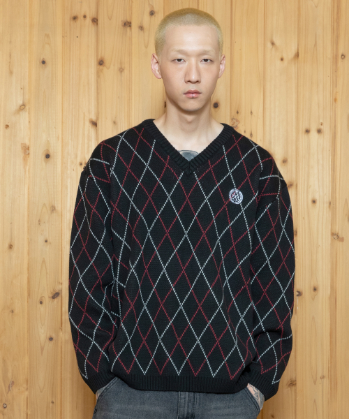 Пуловер XTK171 Argyle V-neck Knit (BLACK)
