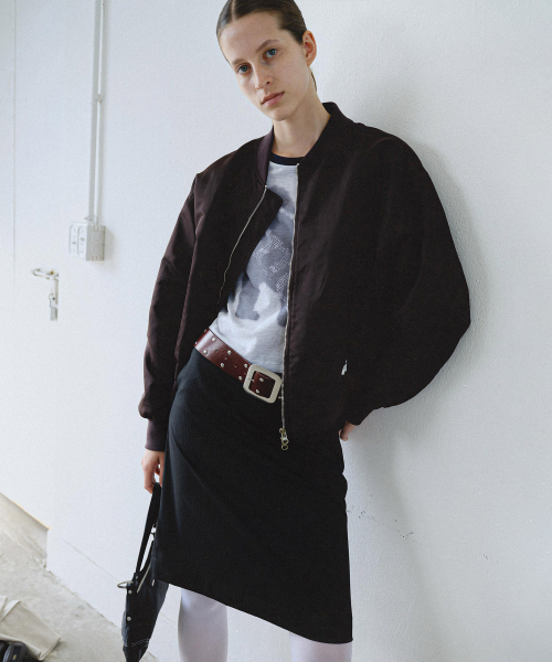 SHIRRING BOMBER JUMPER - WINE