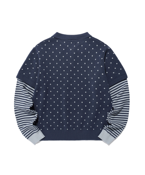 DOT STRIPE LAYERD COLLAR KNIT_NAVY(IK2FFMK641A)