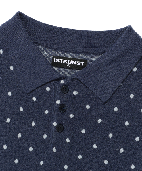 DOT STRIPE LAYERD COLLAR KNIT_NAVY(IK2FFMK641A)