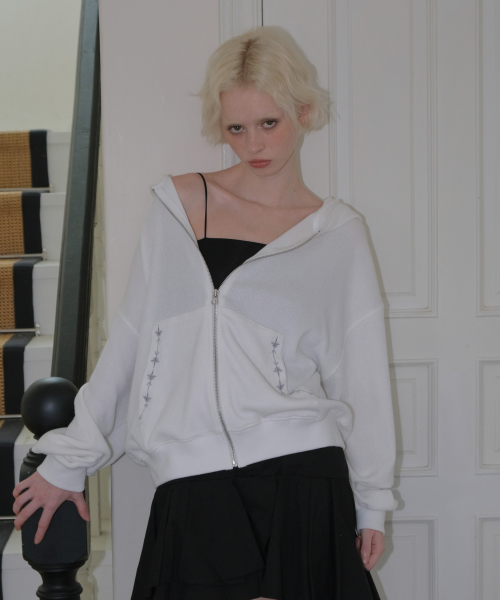 C с капюшоном вязаный ZIP-UP_WHITE