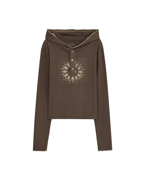 WAFFLE HENLEY NECK HOODED [BROWN]