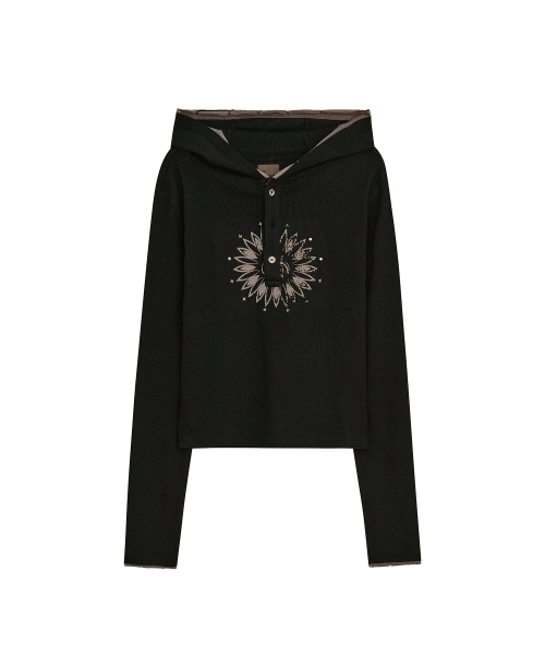 WAFFLE HENLEY NECK HOODED [BLACK]