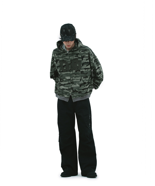 CAMO LOGO HOOD ZIP UP [KHAKI]