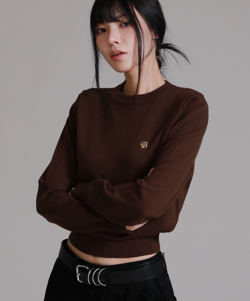 Мягкий базовый круглый свитер Brown