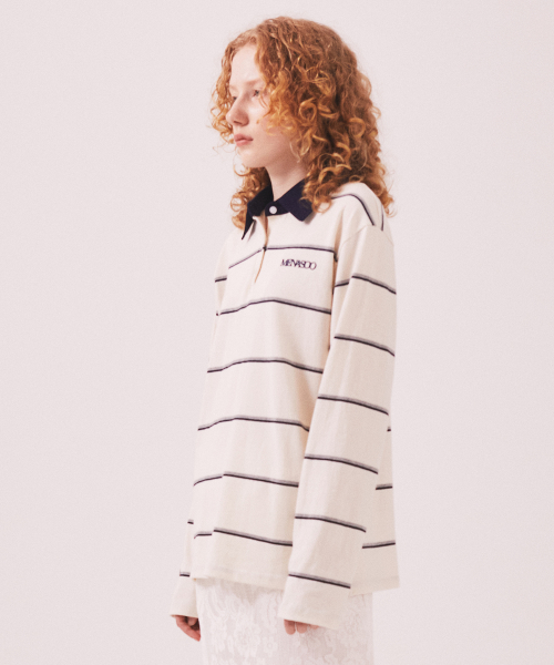 MNS Striped Cotton Collar T Shirt_Ivory