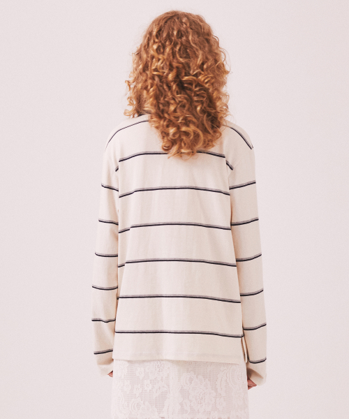 MNS Striped Cotton Collar T Shirt_Ivory