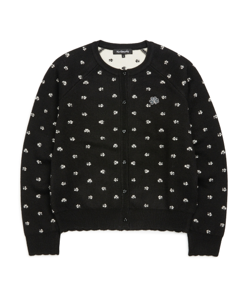 Womens Club All-Over жаккард круглый вырез трикотажный кардиган — Black