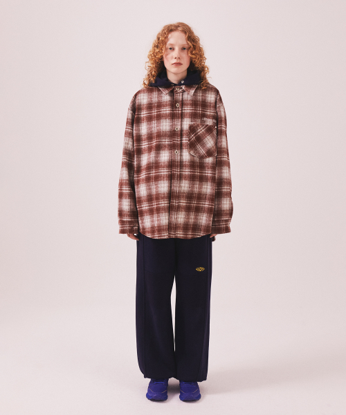 MNS Classic Check Oversized Shirt Jacket_Burgundy
