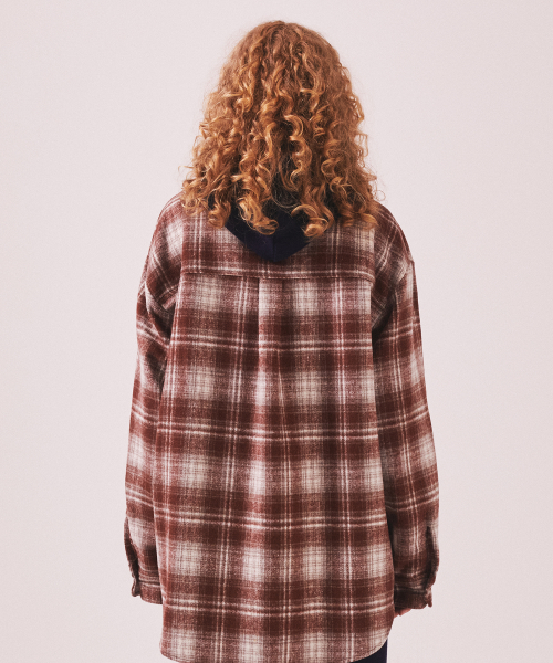 MNS Classic Check Oversized Shirt Jacket_Burgundy