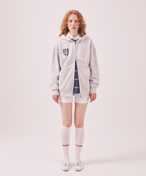 Menasoo Applique Two Way Hoodie Zip Up_White Melange