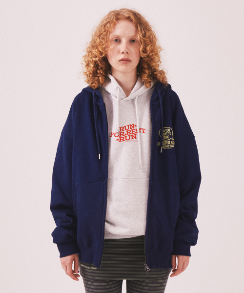 Menasoo Cartoon Graffiti Two Way Hoodie Zip Up_Navy
