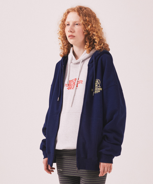 Menasoo Cartoon Graffiti Two Way Hoodie Zip Up_Navy
