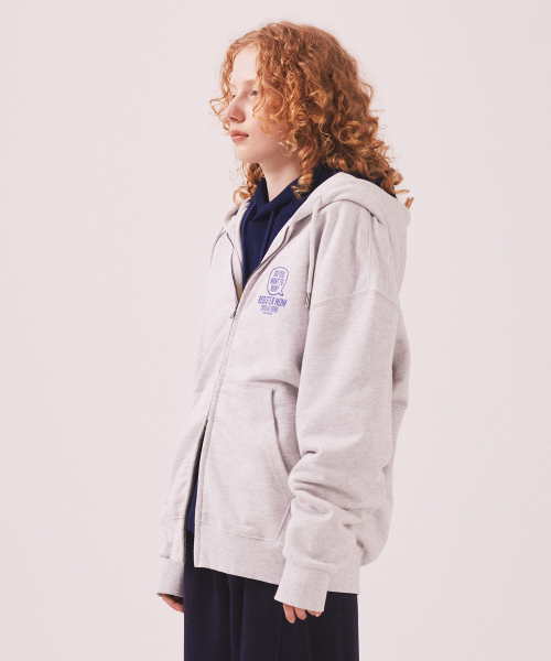 Menasoo Cartoon Graffiti Two Way Hoodie Zip Up_White Melange