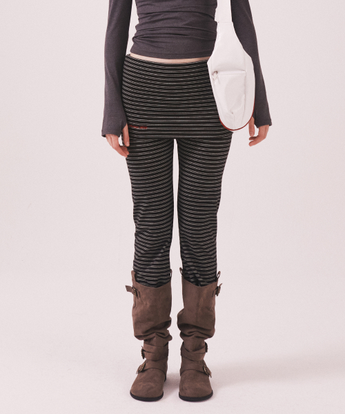 Brushed Striped Skirt Pants_Black