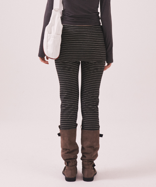 Brushed Striped Skirt Pants_Black