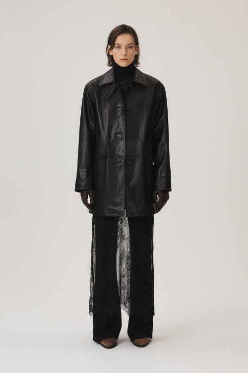 Napa Leather Half Coat, Black