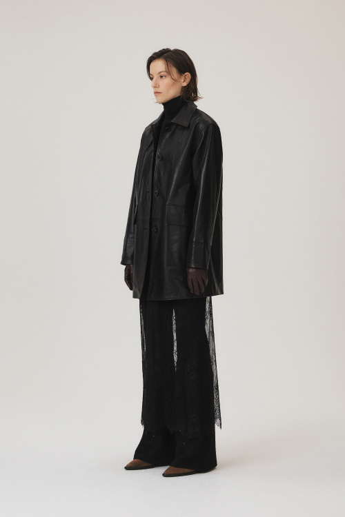 Napa Leather Half Coat, Black