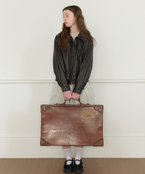 Dusty vintage snap leather jacket - brown