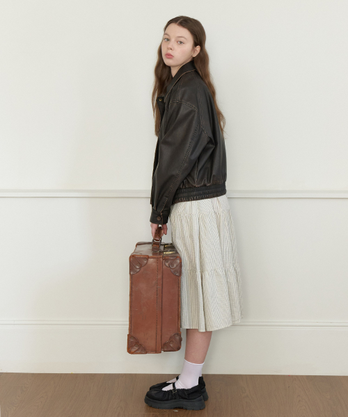 Dusty vintage snap leather jacket - brown