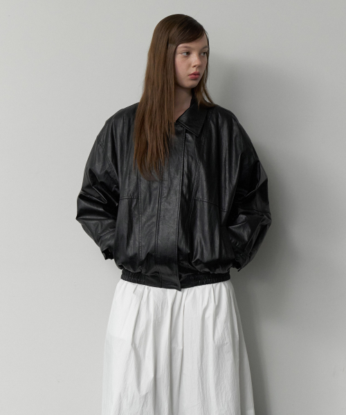 Core quilting leather blouson jacket - black