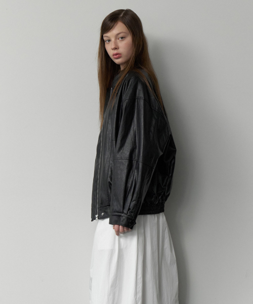 Core quilting leather blouson jacket - black