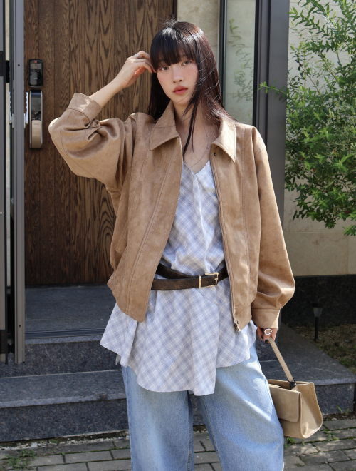 Marron suede jacket - beige