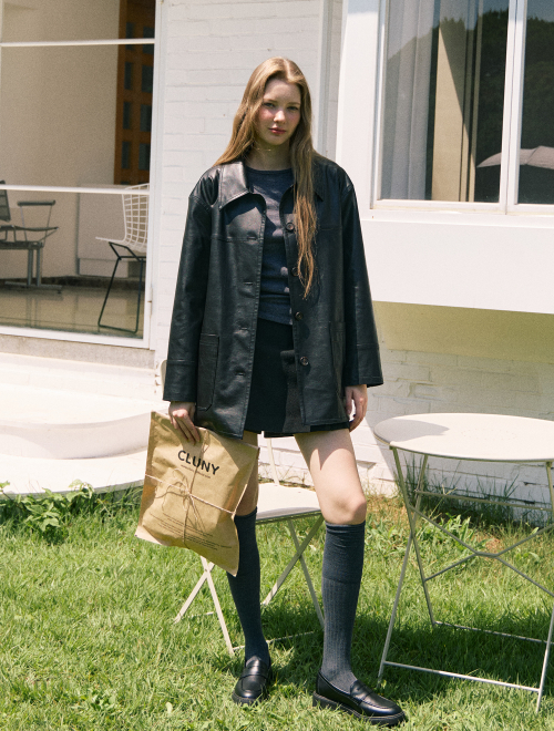 Midnight leather half jacket - black