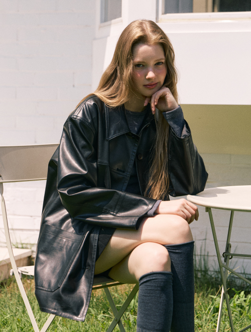 Midnight leather half jacket - black