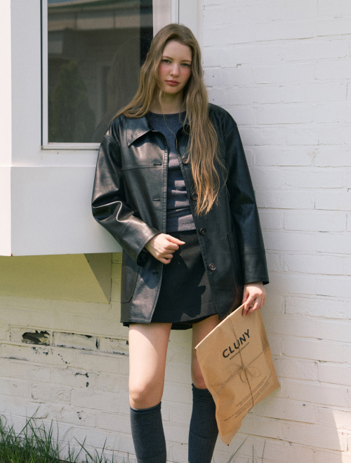 Midnight leather half jacket - black