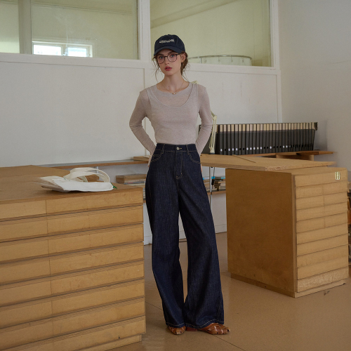 SR_High-waisted denim pants_2color