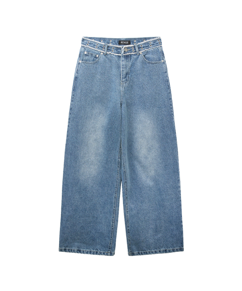 Eyelet Denim Pants Medium Blue