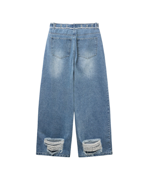 Eyelet Denim Pants Medium Blue