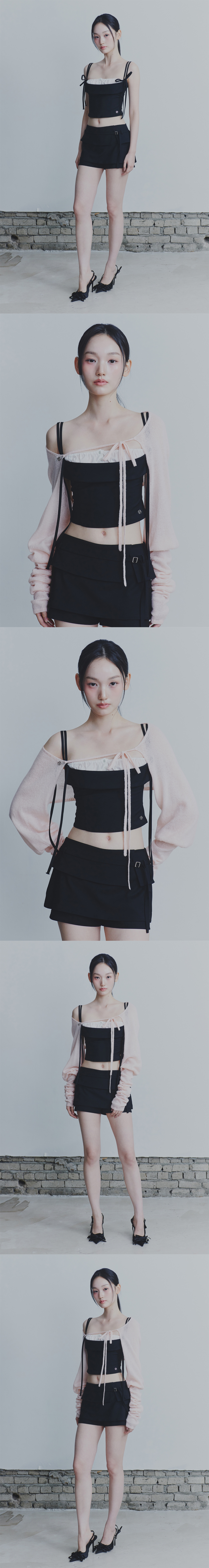 MUSINSA | PAINORPLEASURE HEART RIBBON TOP black