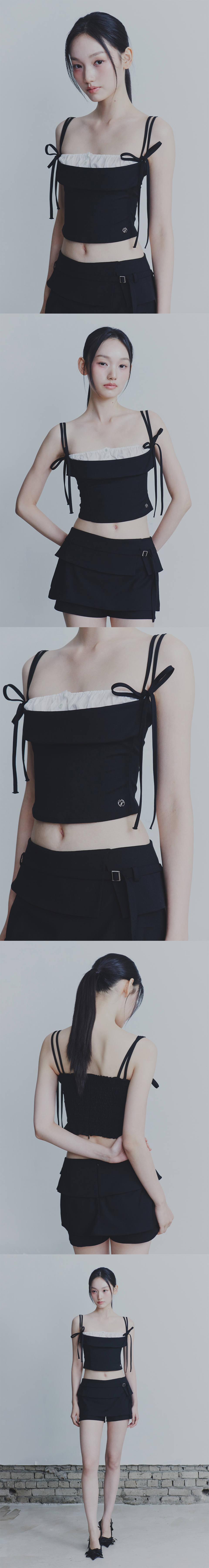 MUSINSA | PAINORPLEASURE HEART RIBBON TOP black