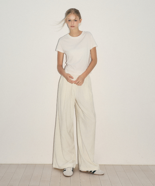 Wool Blend Wide Banding Corduroy Pants_CTB551(White)